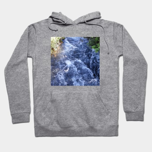 A flowing river,river, flow, water, turquoise, navy, blue, vegetation, paradise, island, summer, beach, adventure, foam, tropical, exotic, aqua, rain, xmas, holidays, Hoodie by PrintedDreams